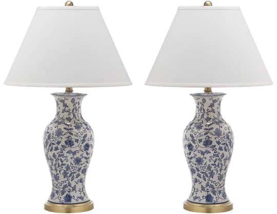 Beijing Floral Urn Table Lamp Set in Blue &#x26; White